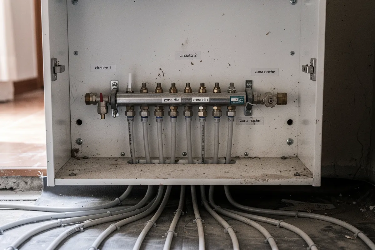 Colector de suelo radiante en un armario técnico residencial