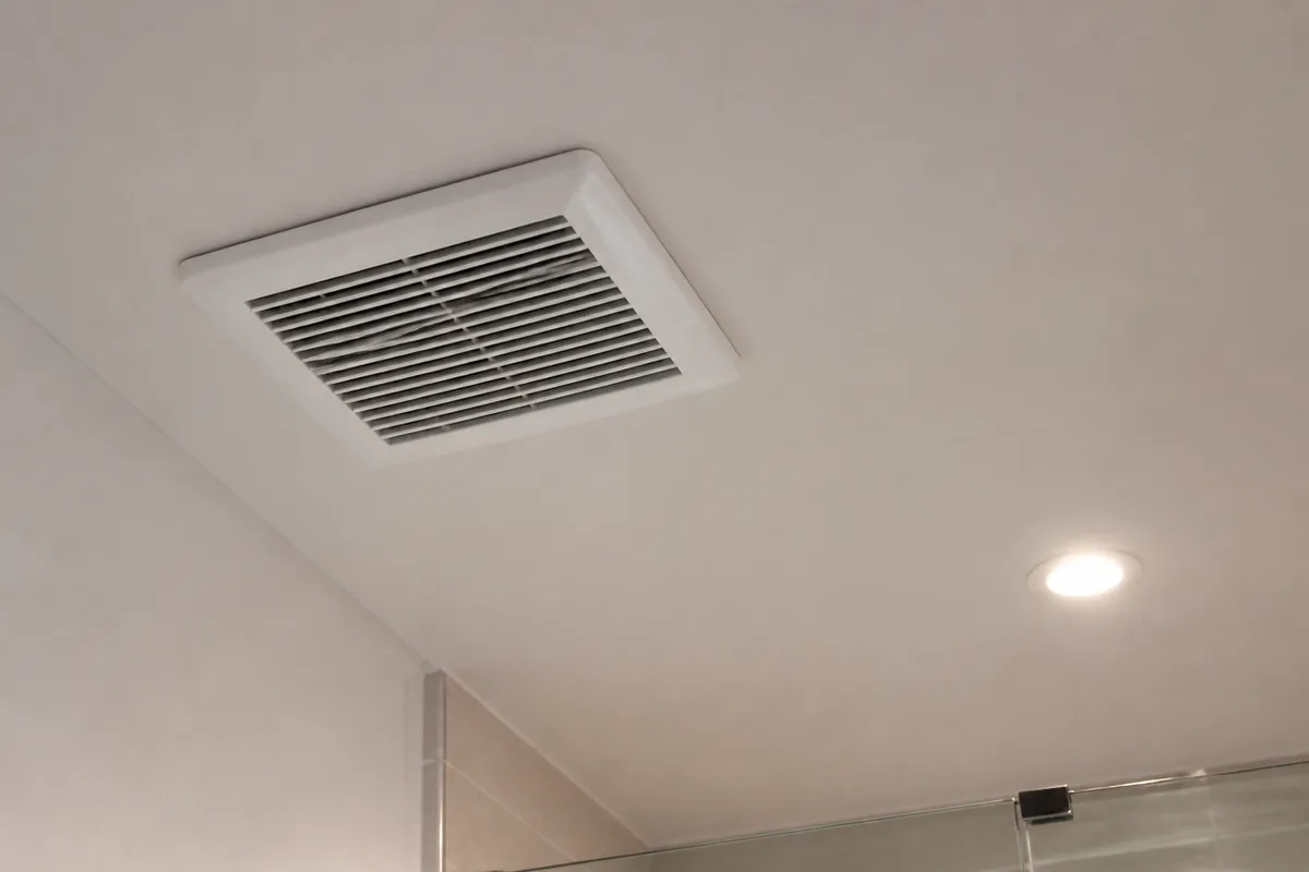 Rejilla de extractor en el techo de un baño