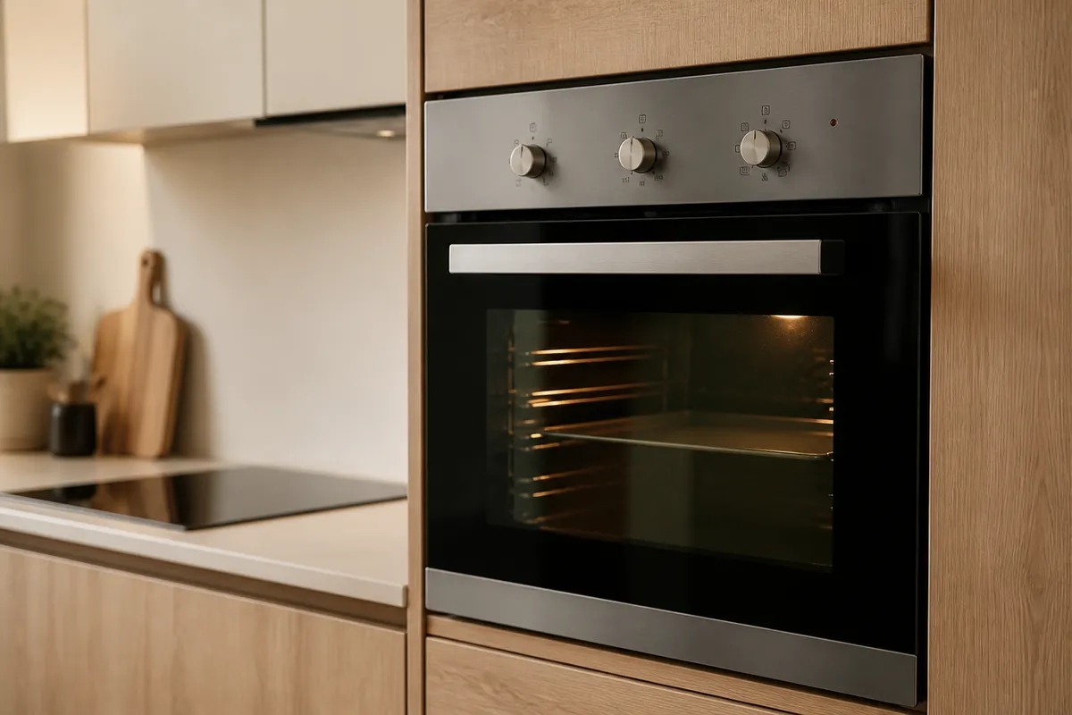 Horno empotrado a la altura de las manos en un mueble columna