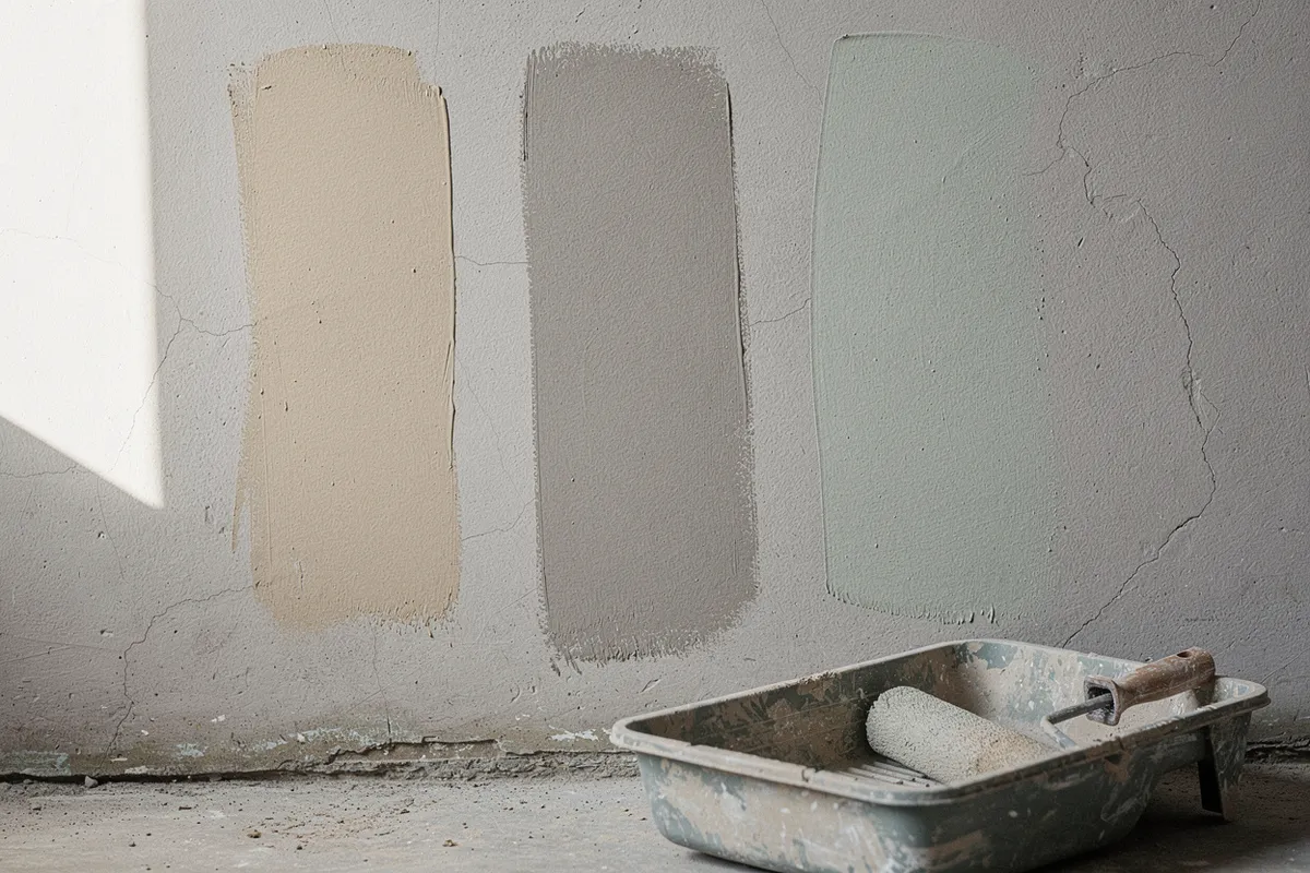 Manchas de prueba de pintura en una pared de yeso