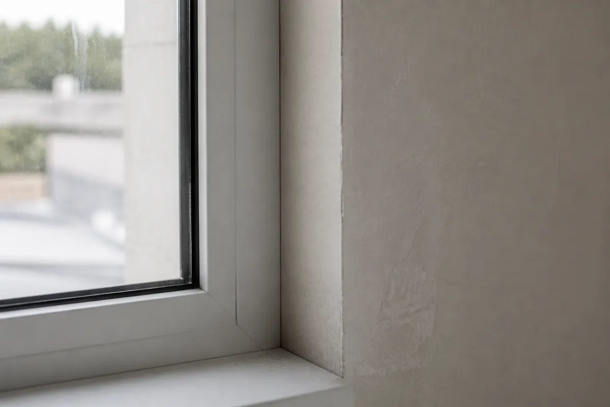 Perfil interior de una ventana y el encuentro con el yeso