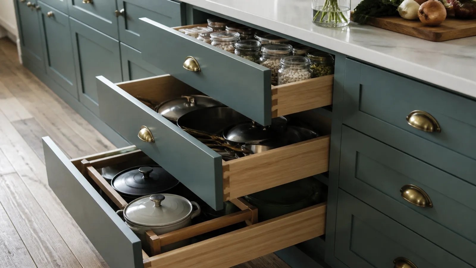 Almacenaje de cocina: cajones, despensas y rincones
