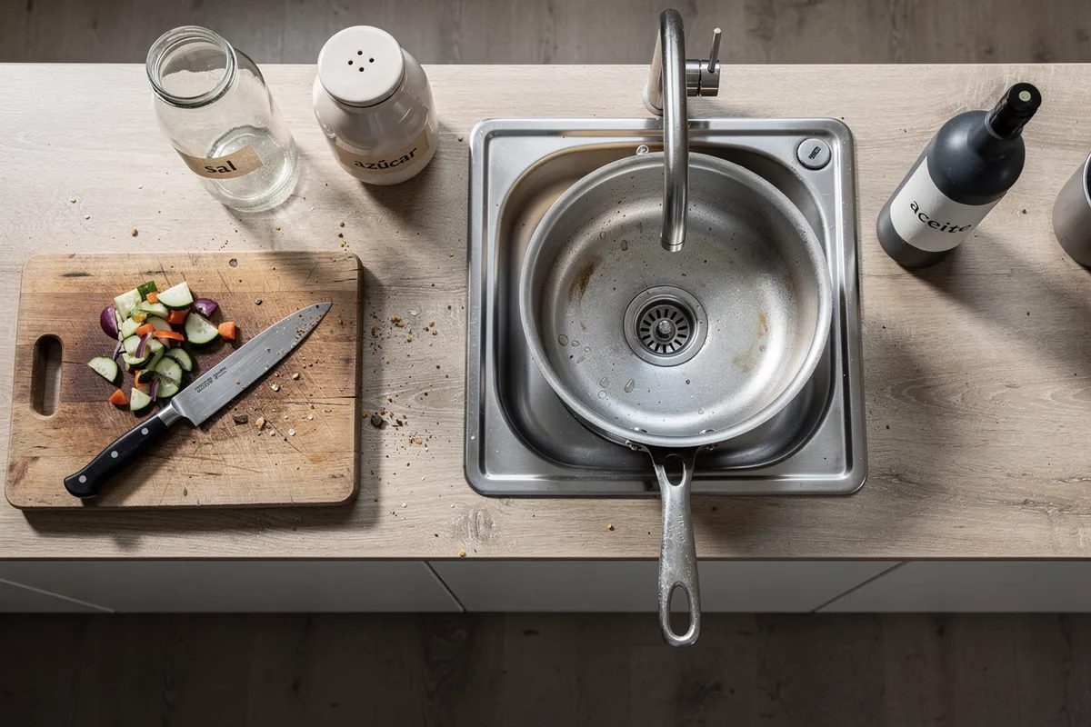 Encimera de cocina con zona de preparación junto al fregadero